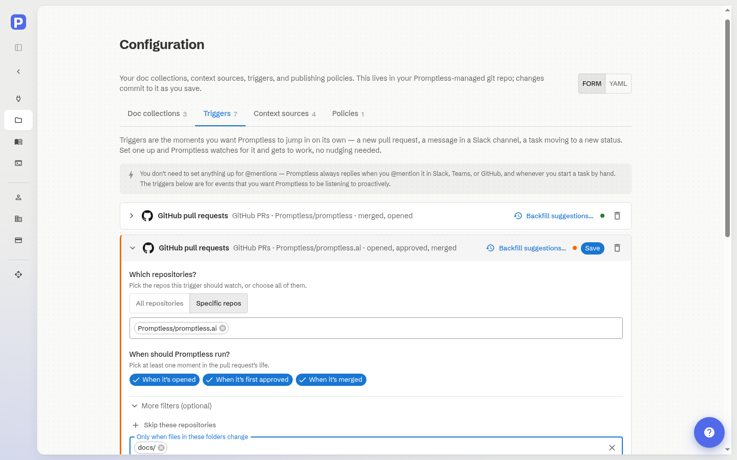 Directory-specific GitHub trigger configuration