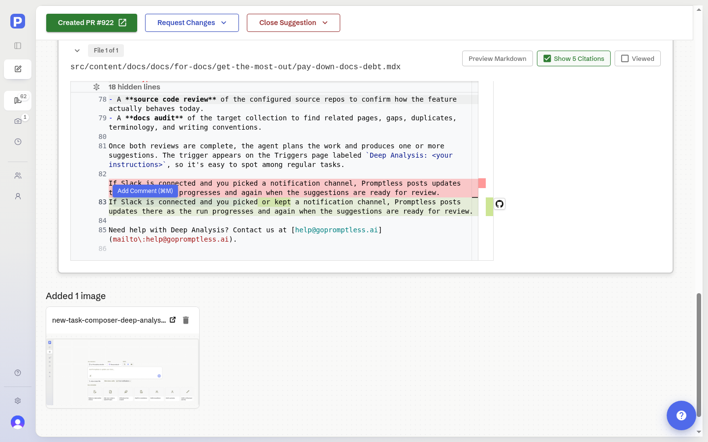 Dashboard inline feedback buttons showing Edit and Add Comment options